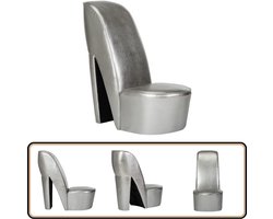 vidaXL Hakstoel - Kunstleer - Zilverkleurig - 43x82,5x85,5 cm Pump Fauteuil - Haksthoel - Lounge Stoel - Unieke Stoel - Kunstleder Bankje