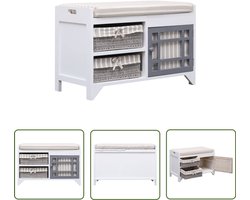 vidaXL Halbank 70x33,5x45 cm wit en bruin hout Halbank - Ingangbank - Zitbank - Meubilair - Houten Bank