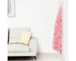 vidaXL Halfe Kerstboom - Roze Kerstboom - Kunstkerstboom half met standaard smal 150 cm roze - Kleine Kerstboom - Kamerplant - Kerstversiering