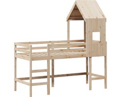 vidaXL - Halfhoogslaper - met - ladder - en - bedhuis - grenenhout - 80x200 - cm