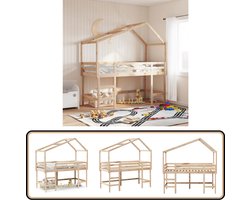 vidaXL - Halfhoogslaper - met - ladder - en - bedhuis - grenenhout - 80x200 - cm