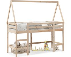 vidaXL - Halfhoogslaper - met - ladder - en - bedhuis - grenenhout - 80x200 - cm