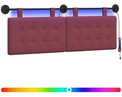 vidaXL - Hangend - hoofdbord - Met - LED-verlichting - Wijnrood - Stof