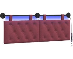 vidaXL - Hangend - hoofdbord - Met - LED-verlichting - Wijnrood - Stof
