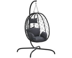 vidaXL - Hangende - Ei-stoel - met - Kussen - Antraciet - Poly - Rattan - & - Staal