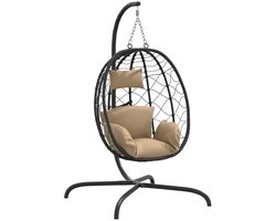 vidaXL - Hangende - Eivormige - Stoel - met - Kussen - Taupe - Poly - Rattan - & - Staal