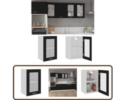 vidaXL Hangkast - Zwart - 40x31x60 cm Hangkast - Keukenopbergruimte - Wandmontage - Houten Kast - Glazen Kastdeur