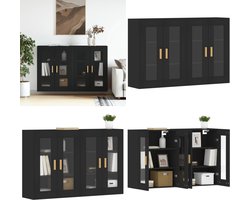 vidaXL Hangkasten 2 st bewerkt hout zwart - Wandkast - Wandkasten - Hangkast - Hangende Kast