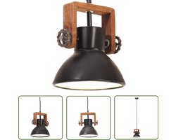 vidaXL Hanglamp Industrieel Rond Zwart 25W E27 Hanglamp - Industrieel - Vintage - Houten Lamp - Metalen Lamp