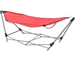 vidaXL Hangmat met Inklapbaar Standaard Rood Hangmatten Hang Mat Tuinmat Tuin
