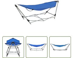 vidaXL Hangmat met Inklapbare Standaard - Blauw Hangmat - Hangstoel - Outdoor Meubilair - Tuinset - Tuinrelaxen
