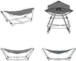 vidaXL Hangmat met inklapbare standaard grijs - Hangmat - Hangmatten - Opvouwbare Hangmat - Opvouwbare Hangmatten