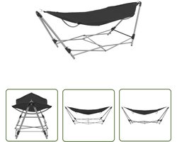 vidaXL Hangmat Zwart - Hangmat - Hangmat met inklapbare standaard zwart - Outdoor Hangmat - Tuinhaagmat - Camping Hangmat