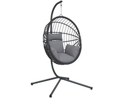 vidaXL Hangstoel - Hangstoelen - Schommelstoel - Stoelschommel - Hangstoel met standaard rattan en staal grijs