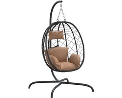 vidaXL Hangstoel met kussen poly rattan en staal taupe - Hangstoel - Hangstoelen - Schommelstoel - Schommel Tuinstoel