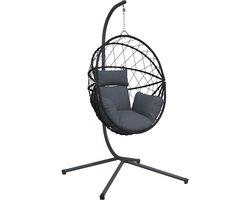 vidaXL - Hangstoel - met - standaard - rattan - en - staal - antracietkleurig