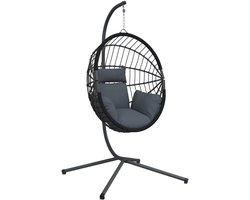 vidaXL - Hangstoel - met - standaard - rattan - en - staal - antracietkleurig