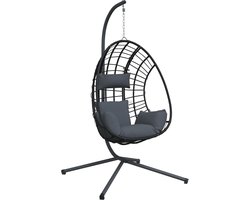 vidaXL Hangstoel met standaard rattan en staal antracietkleurig - Hangstoel - Hangstoelen - Schommelstoel - Schommel Tuinstoel