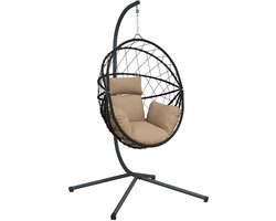 vidaXL - Hangstoel - met - standaard - rattan - en - staal - taupe
