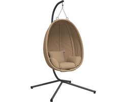 vidaXL - Hangstoel - met - standaard - rattan - en - staal - taupe