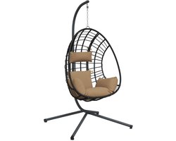 vidaXL Hangstoel met standaard rattan en staal taupe - Hangstoel - Hangstoelen - Schommelstoel - Schommel Tuinstoel