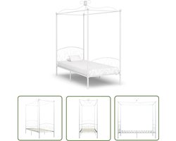 vidaXL Hemelbed - Metalen Bed Frame - Hemelbedframe metaal wit 100x200 cm - Wit Bed - Tweepersoons Bed - Vintage Bed