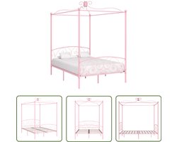 vidaXL Hemelbed Roze 140x200 cm - Elegant & Duurzaam Hemelbed - Metalen Bedframe - Roos Kleurtone Bed - Tweepersoons Bed - Hoofdbord