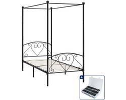 vidaXL hemelbedframe - 100 x 200 cm - metaal - zwart - Inclusief antikrasvilt 177-delig