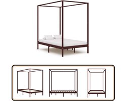 vidaXL Hemelbedframe 120x200 cm donkerbruin Hemelbed - Massief Hout Bed - Grenenhout Bed - Bruine Bed - Tweepersoons Bed