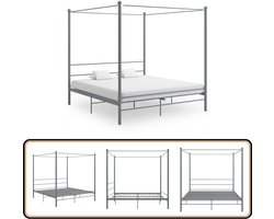 vidaXL Hemelbedframe - 180x200 cm - Metaal - Grijs Slaapcomfort - Metalen Bed Frame - Hemelbed - Grijs Bed - Tweepersoons Bed