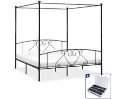vidaXL hemelbedframe - 200 x 200 cm - metaal - zwart - Inclusief antikrasvilt 177-delig