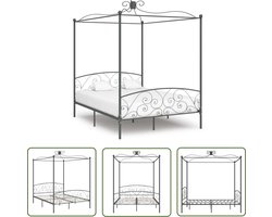 vidaXL Hemelbedframe - Grijs - 180x200 cm Metalen Hemelbed - Grijs Bed Frame - Hemelbed Kopen - King Size Bed - Tweepersoons Bed