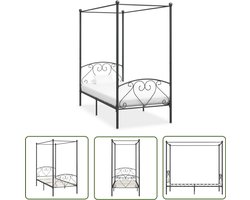 vidaXL Hemelbedframe Grijs - 90x200 cm Hemelbed - Bed Frame - Metalen Bed - Grijss Bed - Tweepersoons Bed
