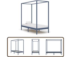 vidaXL Hemelbedframe - Massief Grenenhout - 100x200 cm Hemelbed - Massief Hout Bed - Grenenhout Bed - Tweepersoons Bed - Grijze Bed