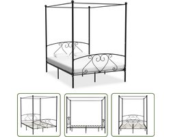 vidaXL Hemelbedframe Metaal Zwart 160x200 cm Hemelbed - Metalen Bed - Tweepersoons Bed - Hoofdbord - Slaapcomfort