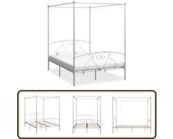 vidaXL Hemelbedframe - Wit - 160x200 cm - Metaal Hemelbed - Metalen Bed Frame - Tweepersoonsbed - Wit Bed - Slaapcomfort