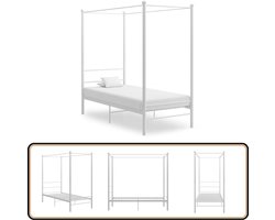 vidaXL Hemelbedframe Wit 90x200 cm - Stijlvol Design Hemelbed - Bedframe - Tweepersoonsbed - Enkelbed - Metalen Bed