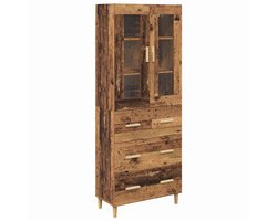 vidaXL - Highboard - Oud - Hout - 69,5 - x - 34 - x - 180 - cm - Gefabriceerd - Hout - en - Glas