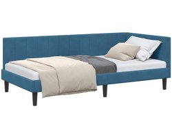 vidaXL - Hoek - Bed - Frame - Blauw - 90 - x - 200 - cm - Fluweel