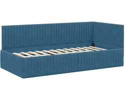 vidaXL - Hoek - Bed - Frame - met - hoofdeinde - Blauw - 90 - x - 200 - cm - Fluweel