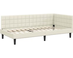 vidaXL - Hoek - Bed - Frame - met - hoofdeinde - Crème - 90 - x - 200 - cm - Fluweel