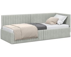 vidaXL - Hoek - Bed - Frame - met - hoofdeinde - Lichtgrijs - 80 - cm - x - 200 - cm - Fluweel