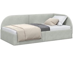 vidaXL - Hoek - Bed - Frame - met - hoofdeinde - Lichtgrijs - 90 - cm - x - 200 - cm - Fluweel