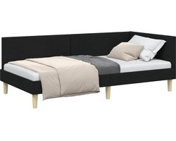 vidaXL - Hoek - Bed - Frame - Zwart - 80 - cm - x - 200 - cm - Stof - en - multiplex