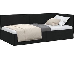 vidaXL - Hoek - Bed - Frame - Zwart - 90 - x - 200 - cm - Stof