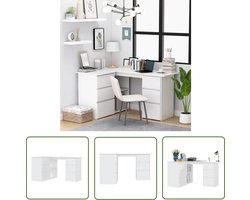 vidaXL Hoek Tafel - Hoeken Bureau - Hoekbureau 145x100x76 cm bewerkt hout wit - Bureau Wit - Houten Bureau - Laptop Bureau