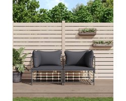vidaXL Hoekbank 2-delig - Poly Rattan - Inclusief Kussens Hoekbank - Lounge Bank - Tuinset - Buitenshuis Wonen - Polyrattan - Antraciet Kleur - Balkon Meubel - Teras Set