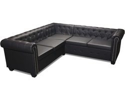 vidaXL - Hoekbank - 5-zits - Chesterfield-stijl - kunstleer - zwart