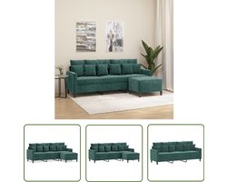 vidaXL Hoekbank - Drie Gezitsbank - Driezitsbank met voetenbank 180 cm fluweel donkergroen - Salontafel - Livingroom Meubels - Velvet Sofa