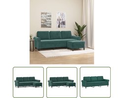 vidaXL Hoekbank - Drie Gezitsbank - Driezitsbank met voetenbank 180 cm fluweel donkergroen - Salontafel - Lounge Meubilair - Velvet Sofa